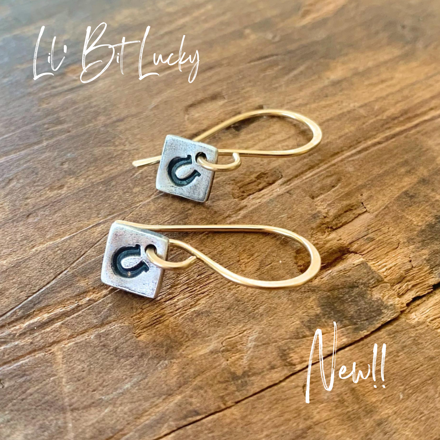 Lil' Bit Lucky Earrings - Handmade. Mixed Metal. 14kt Goldfill & Oxidized fine silver Horseshoe Dangle Earrings