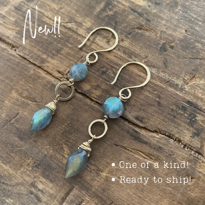 NEW - ONE of a KIND Labradorite 14kt Goldfill Handmade Dangle Earrings