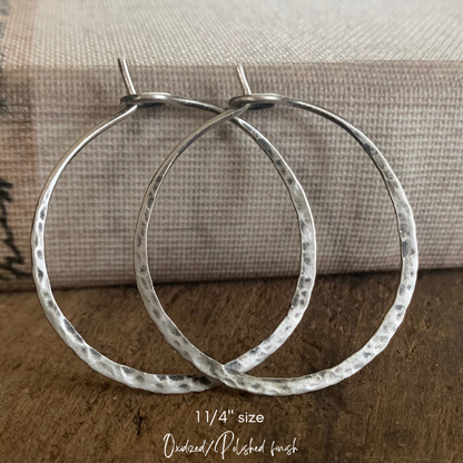 Mangly Hoops - Choice of 6 sizes. Handmade. Hammered. Oxidized Sterling Silver Hoop Earrings