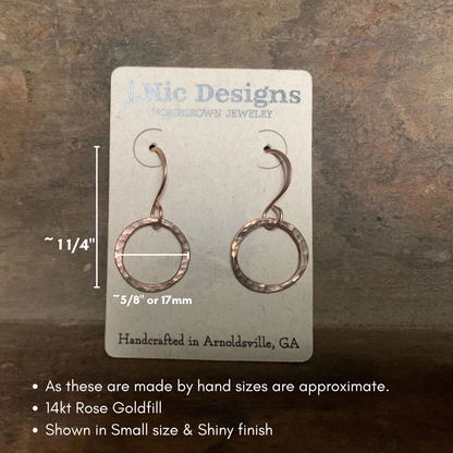 Mangly Lagom Earrings - Handmade. 14kt ROSE Goldfill dangle earrings. Choice of 3 sizes & 2 finishes.