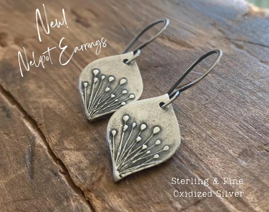 NEW Nelipot Earrings - Handmade. Oxidized fine and sterling silver dangle earrings