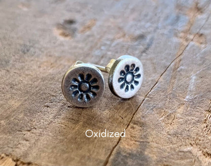 Lil" Sunshine Post Earrings - Handmade. Oxidized Fine Silver Stud Earrings