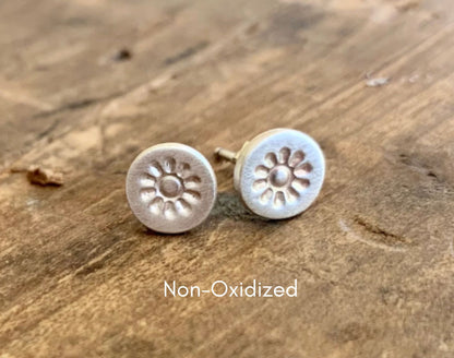 Lil" Sunshine Post Earrings - Handmade. Oxidized Fine Silver Stud Earrings
