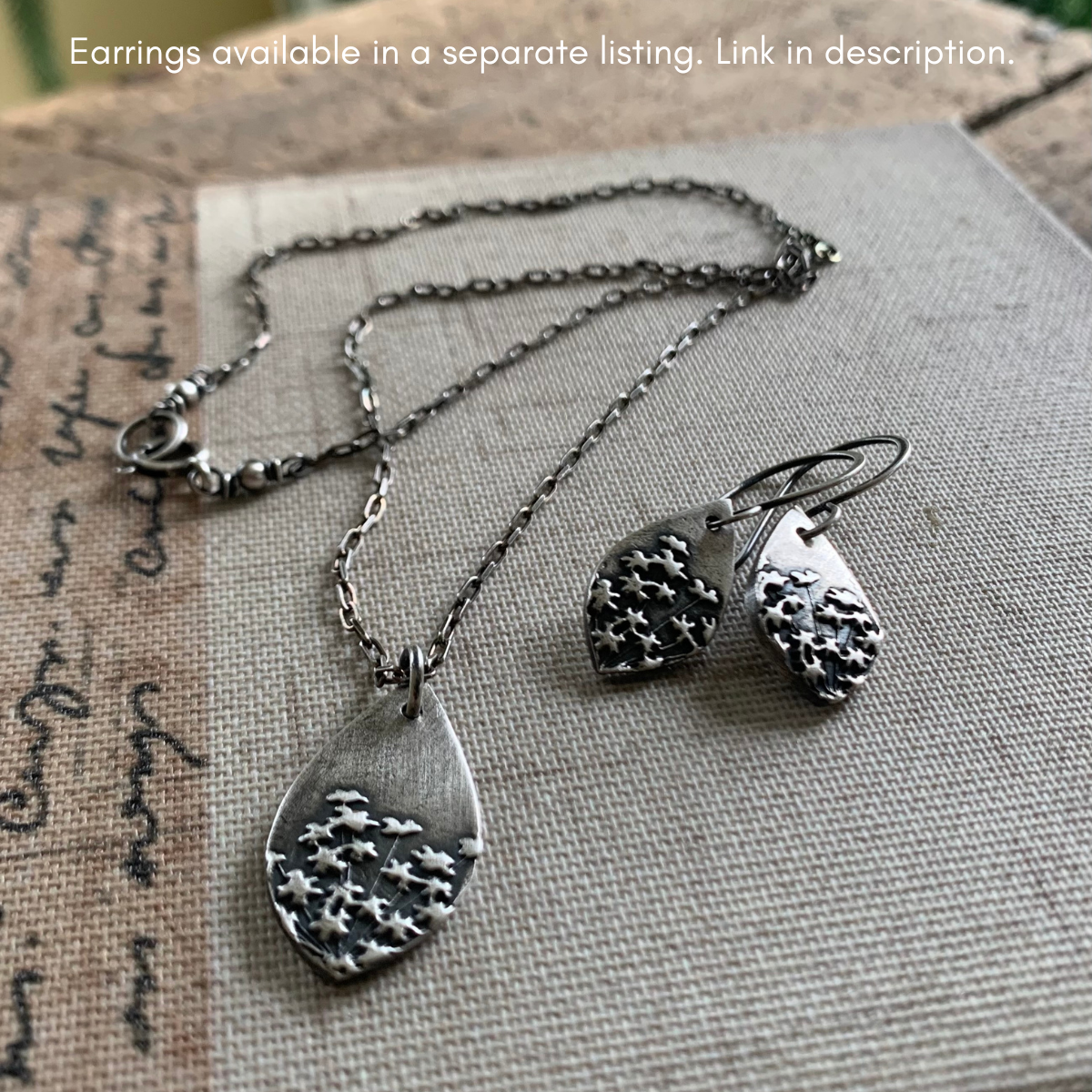 Queen Ann's Lace Necklace - Handmade. Oxidized Fine and Sterling Silver Botanical Pendant Necklace