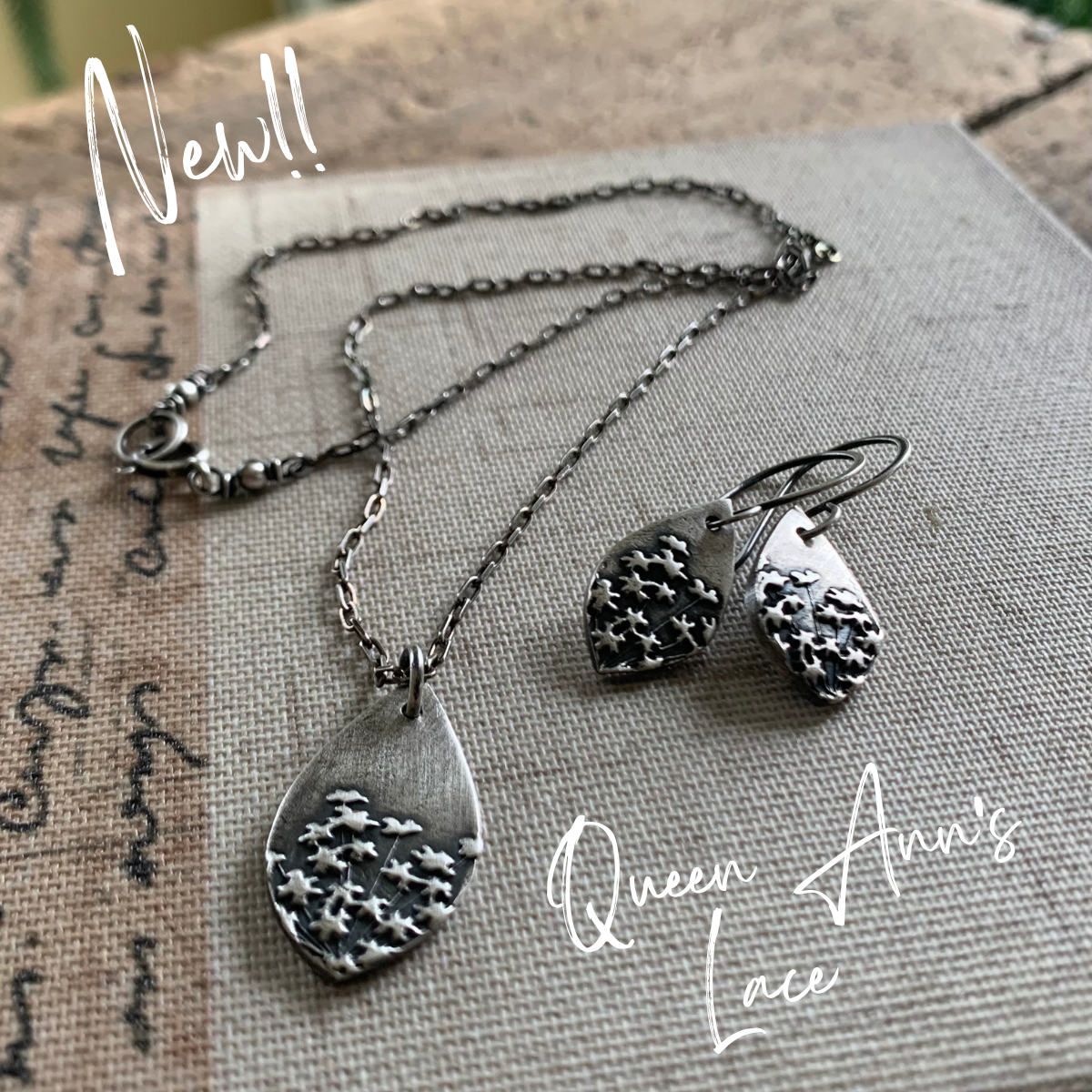 Queen Ann's Lace Necklace - Handmade. Oxidized Fine and Sterling Silver Botanical Pendant Necklace