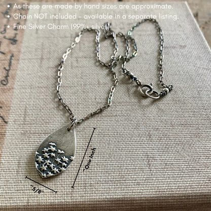 Queen Ann's Lace Pendant - Handmade. Oxidized Fine Silver Tear Drop Botanical Pendant.
