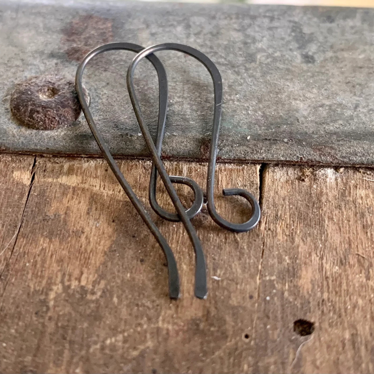 Solitaire Sterling Silver Earwires - Handmade. Heavily Oxidized Black Finish.