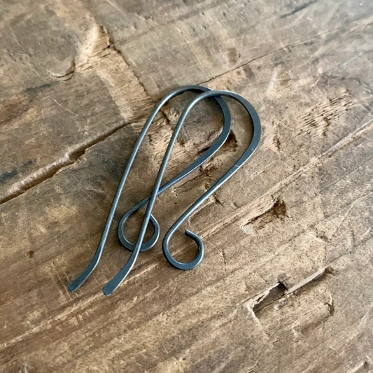 Solitaire Sterling Silver Earwires - Handmade. Heavily Oxidized Black Finish.