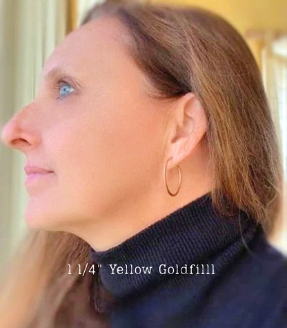 Satin Hoops Thick Gauge Post in 14kt Yellow or Rose Goldfill- Choice of 7 sizes. Handmade. Hammered.