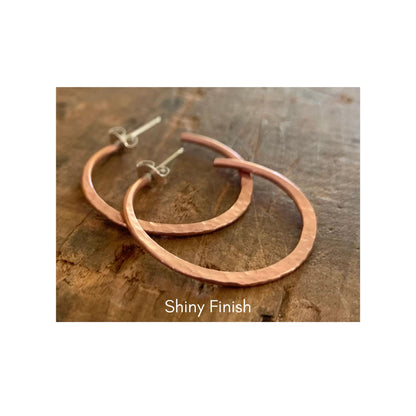 Copper Mangly Hoops with Post - Thick Gauge Copper & Sterling Silver Post Hoops. Handmade. Hammered. Light Weight Hoops