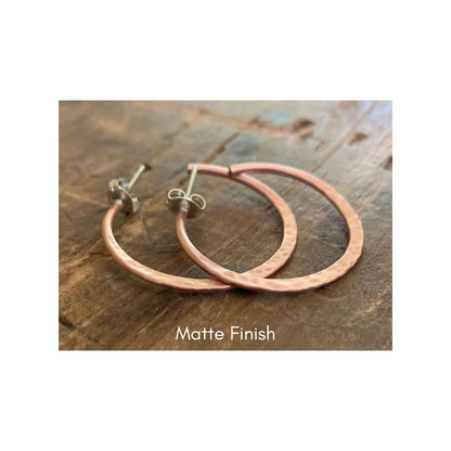 Copper Mangly Hoops with Post - Thick Gauge Copper & Sterling Silver Post Hoops. Handmade. Hammered. Light Weight Hoops