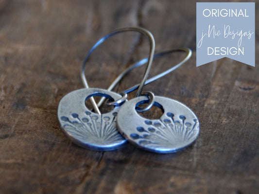 Wishful Earrings- Oxidized fine silver. Dangle earrings.Handmade