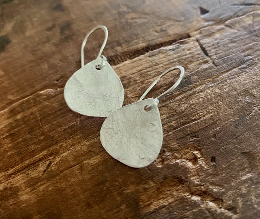 Creek Stone Earrings - Handmade. Brushed fine and sterling silver dangle earrings