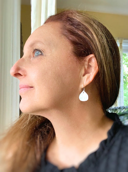 Creek Stone Earrings - Handmade. Brushed fine and sterling silver dangle earrings