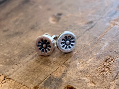 Lil" Sunshine Post Earrings - Handmade. Oxidized Fine Silver Stud Earrings