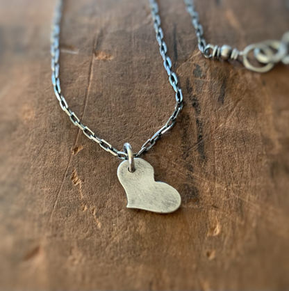 Heart on a String Necklace - Handmade. Oxidized Fine and Sterling Silver