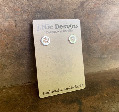 Lil" Sunshine Post Earrings - Handmade. Oxidized Fine Silver Stud Earrings