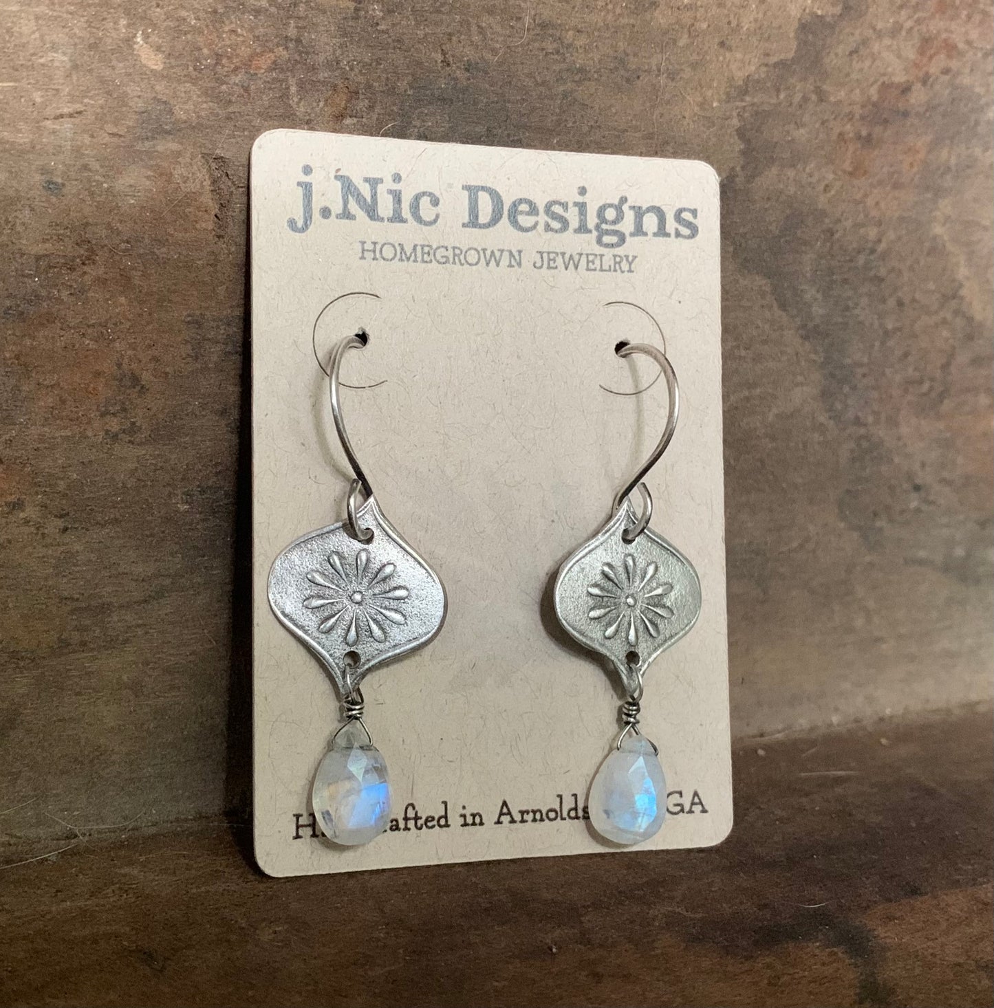 NEW Ponder Earrings - Oxidized fine and sterling silver. Rainbow Moonstone. Handmade dangle earrings
