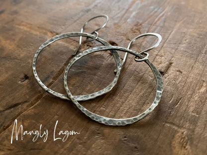 Mangly Lagom Earrings - Handmade. Sterling silver dangle earrings. Choice of 3 sizes & 4 finishes.