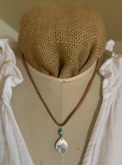 NEW Nelipot Necklace - Fine & Sterling Silver. Turquoise. Leather. Handmade. Botanical Pendant