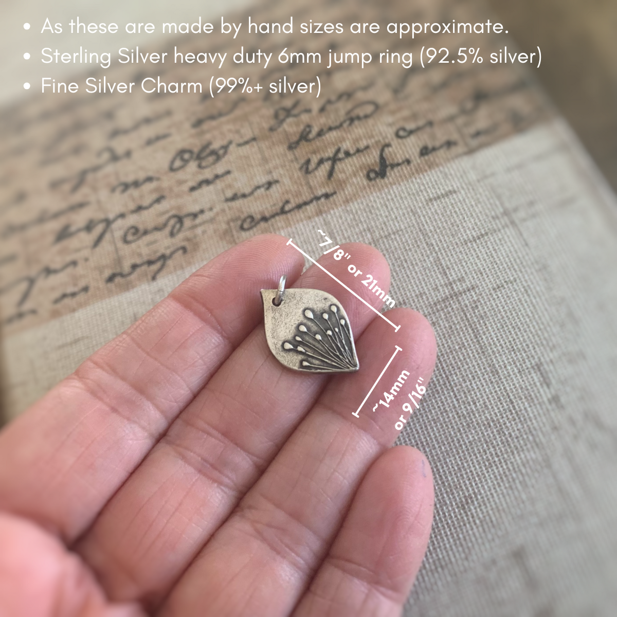 Nelipot Pendant - Handmade. Oxidized Fine Silver Tear Drop Botanical Pendant.