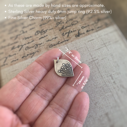 Nelipot Pendant - Handmade. Oxidized Fine Silver Tear Drop Botanical Pendant.