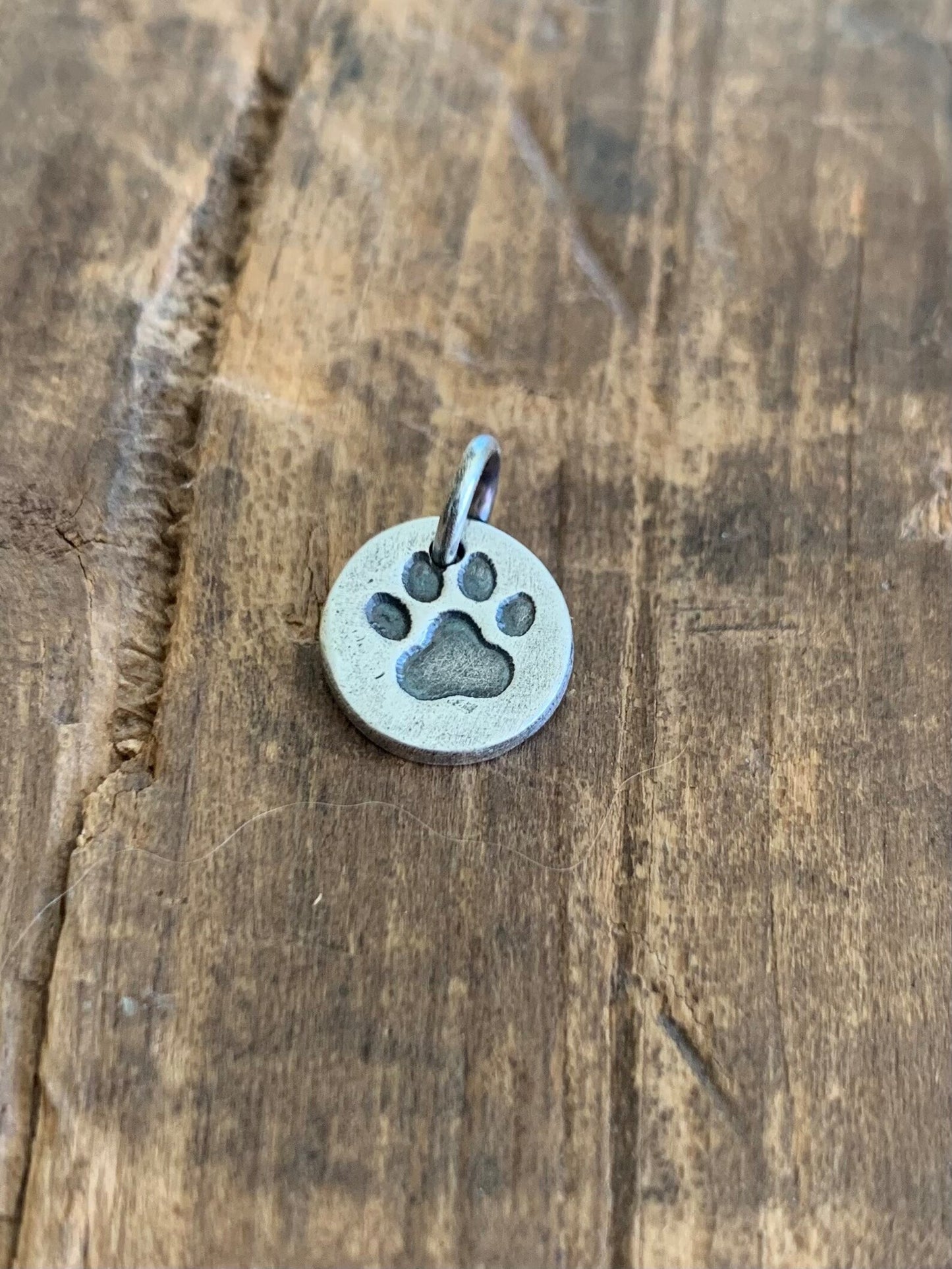 Paw Print Pendant- Handmade. Oxidized Fine Silver. Design Your Own Series