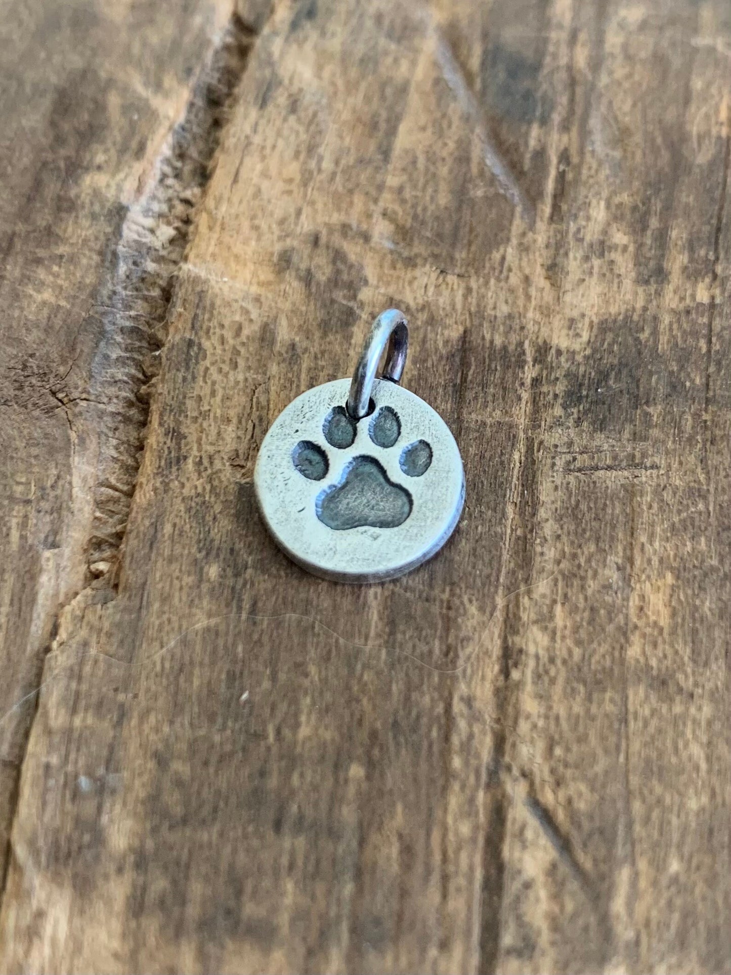 Paw Print Pendant- Handmade. Oxidized Fine Silver. Design Your Own Series