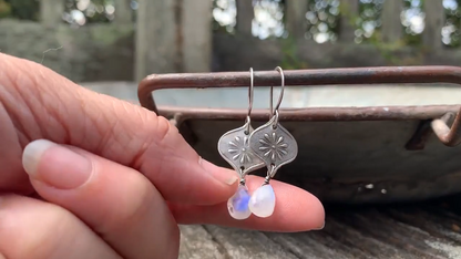 NEW Ponder Earrings - Oxidized fine and sterling silver. Rainbow Moonstone. Handmade dangle earrings