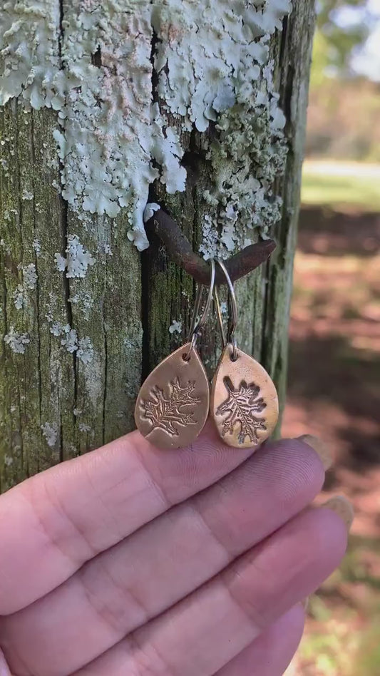 Fall Earrings - Handmade. Bronze and Oxidized sterling silver dangle earrings. Mixed Metal