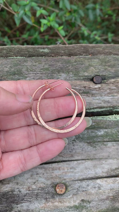 Thick Gauge Post Mangly Hoops in 14kt Rose or Yellow Goldfill- Choice of 7 sizes. Handmade. Hammered. (Copy)
