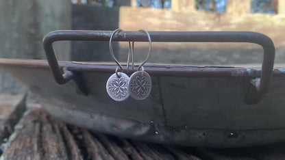 Medallion Earrings Medium Style I - Handmade. Oxidized fine and sterling silver
