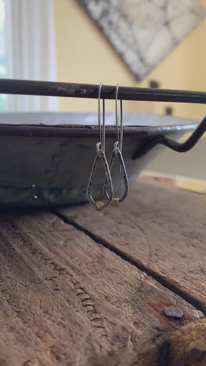 Cosset Earrings - Handmade. Brass. Oxidized, Hammered Sterling Silver Dangle Earrings