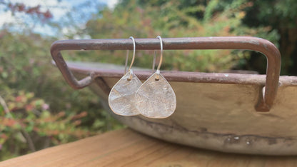 Creek Stone Earrings - Handmade. Brushed fine and sterling silver dangle earrings