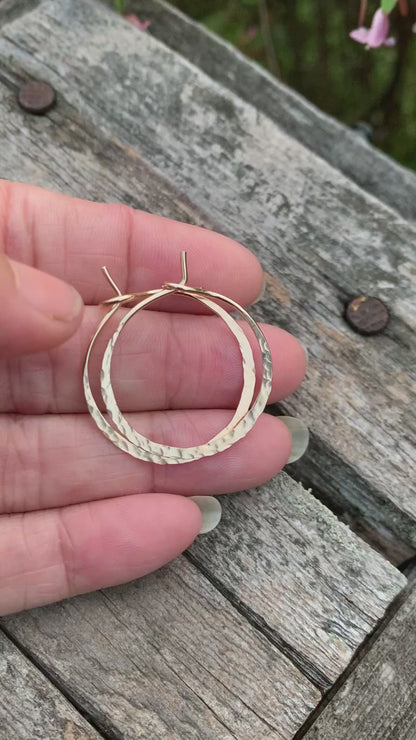 Mangly Hoops in Gold - Choice of 6 sizes. Handmade. Hammered. 14k goldfill hoops
