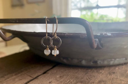 Twinkle Earrings Wonderland Collection - Handmade. Moonstone. 14kt Goldfill. Oxidized Sterling Silver