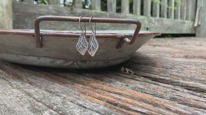 Sprig Earrings - Handmade. Oxidized fine and sterling silver dangle earrings