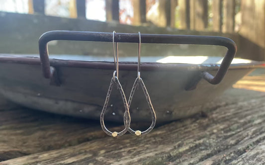 Large Cosset Earrings - Handmade. Brass. Oxidized, Hammered Sterling Silver