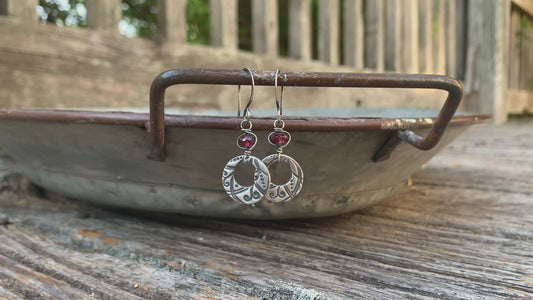 Winterberry Earrings  - Handmade. Wire wrapped Rhodolite Garnet. Oxidized fine silver
