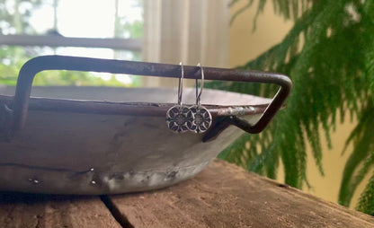 French Quarter Earrings - Round - Oxidized fine & sterling silver. Handmade