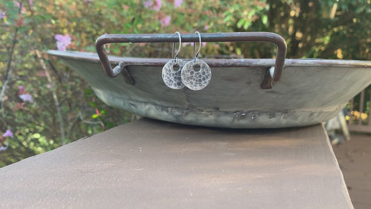 Essential Earrings Large Round - Handmade. Brushed/Oxidized fine and sterling silver hammered dangle earrings