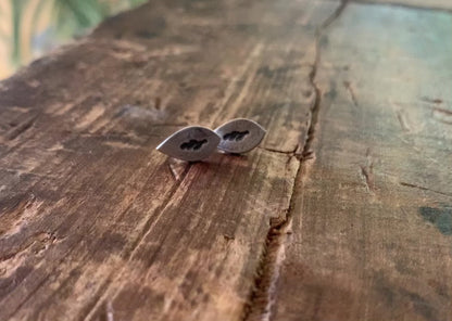 Botanical Stud Earrings- Leaves - Oxidized Sterling and Fine Silver Post Earrings. Handmad
