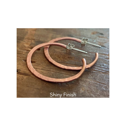 Copper Mangly Hoops with Post - Thick Gauge Copper & Sterling Silver Post Hoops. Handmade. Hammered. Light Weight Hoops