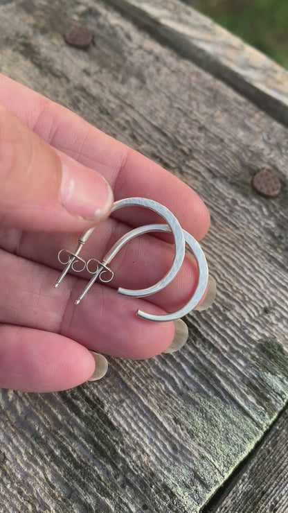 Thick Gauge Post Mangly Hoops - Choice of 7 sizes. Handmade. Hammered. Choice of 4 finishes.