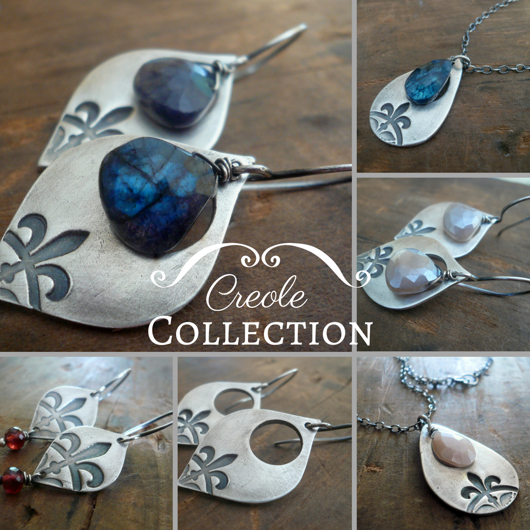 Creole Collection Drop Earrings- Spectrolite (Blue Labradorite). Oxidized Sterling and Fine Silver Dangle Earrings.