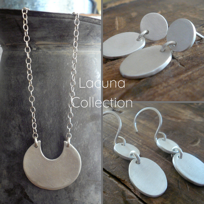 Lacuna Collection Dangle Earrings - Handmade. Brushed Fine Silver Earrings.