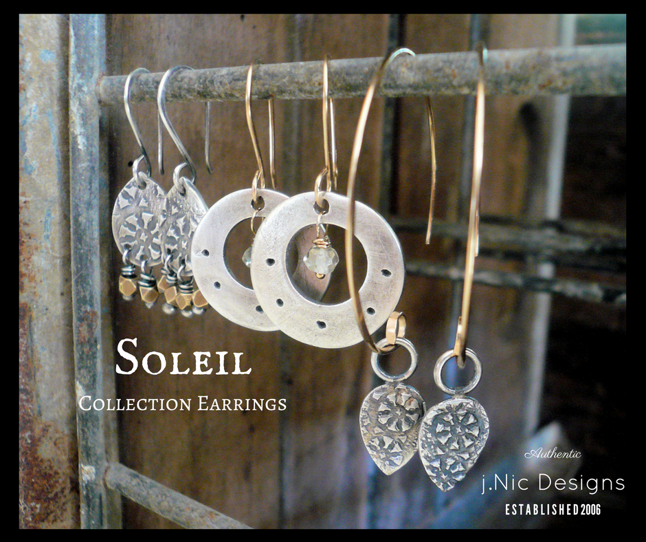 Soleil Collection Ray Earrings - Oxidized fine silver. 14kt Goldfill. Mixed Metal. Handmade