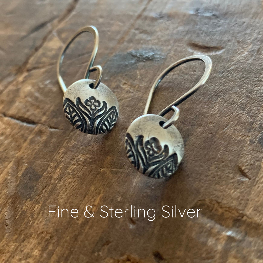 Florin Earrings - Handmade. Bronze and Oxidized sterling silver dangle earrings. Mixed Metal