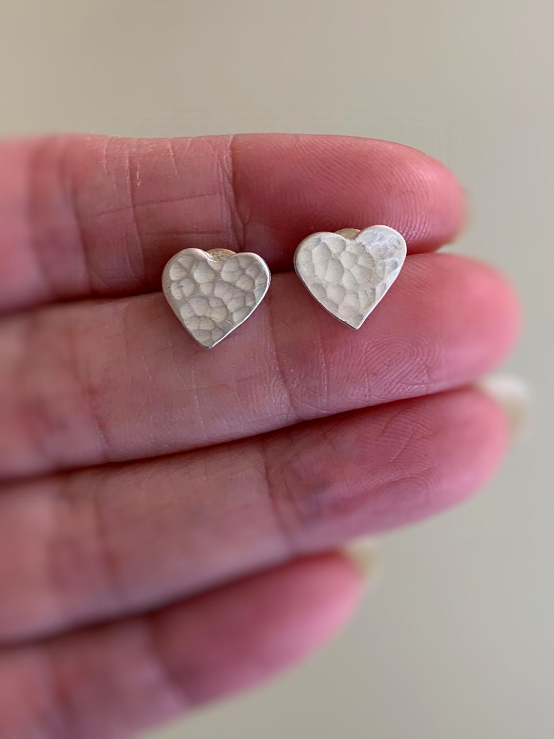 Amore Stud Earrings- Fine Silver Post Hammered Heart Earrings. Handmade.