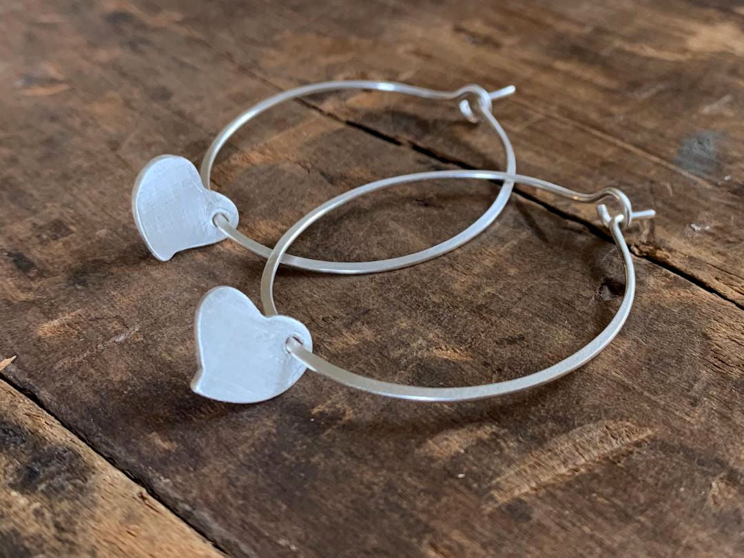 Ardor Hoops - Mixed Metal. Matte 14k goldfill hoops with fine silver hearts. Choice of 6 sizes